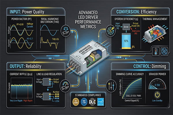Electrical performance metrics on a lighting driver